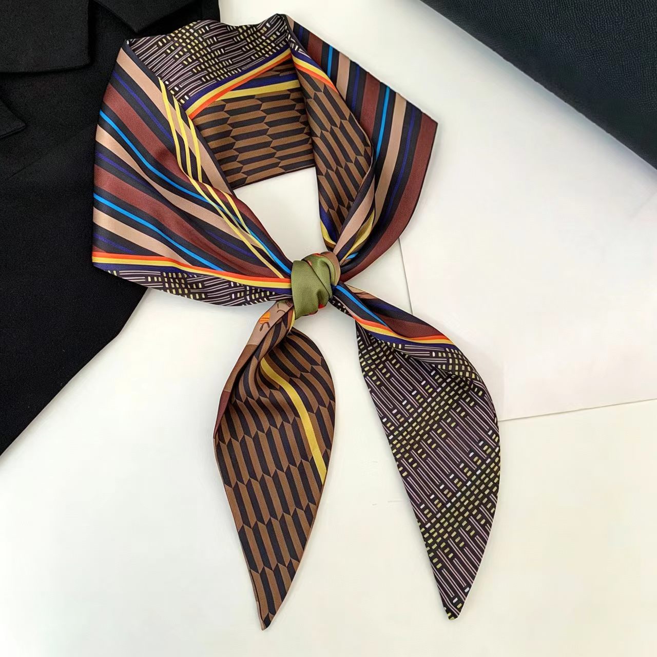 Women Fashion Necktie - Lüks Baskılı Uzun Saç Kurdelesi Bevel