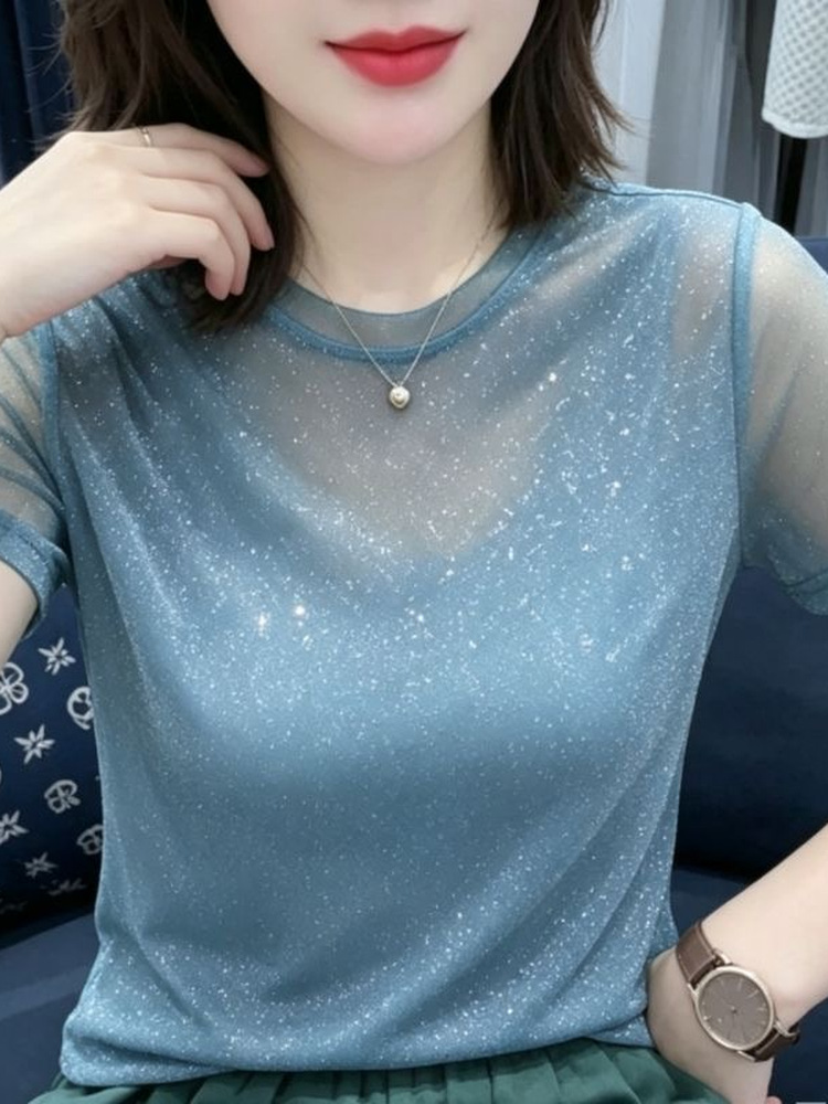 Women Fashion Over The Years - Parlak Dantel Detaylı, Esnek, Fileli, Kolsuz,