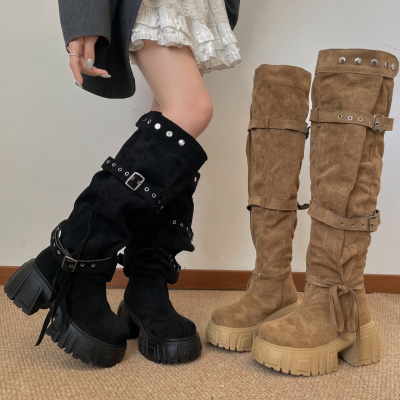 2026 Moda Punk Tarzı Tokalı Ka - Women'S Fashion Knee High Boots incelemesi ve fiyatı